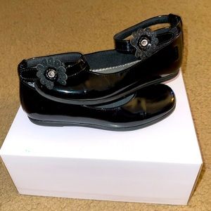 Black patten leather Ballet flats with Velcro ankle strap